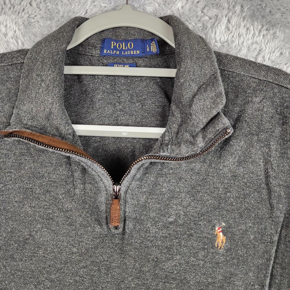 Polo Ralph Lauren Sweater Mens Large Gray Estate Rib Quarter Zip Flesh Pony Logo